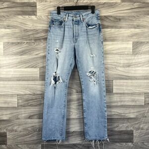 Levi's 501 Jeans Womens 27x30 (28x28) Blue Denim‎ Distressed Straight Frayed Hem